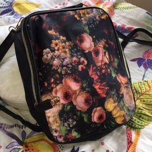Peony painted backpack with zipper clasp
